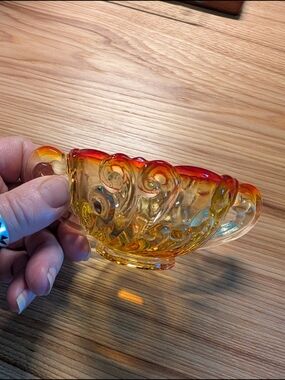 Vintage 40's Sugar Amber-Red Decorative Glass Bowl - Home Art